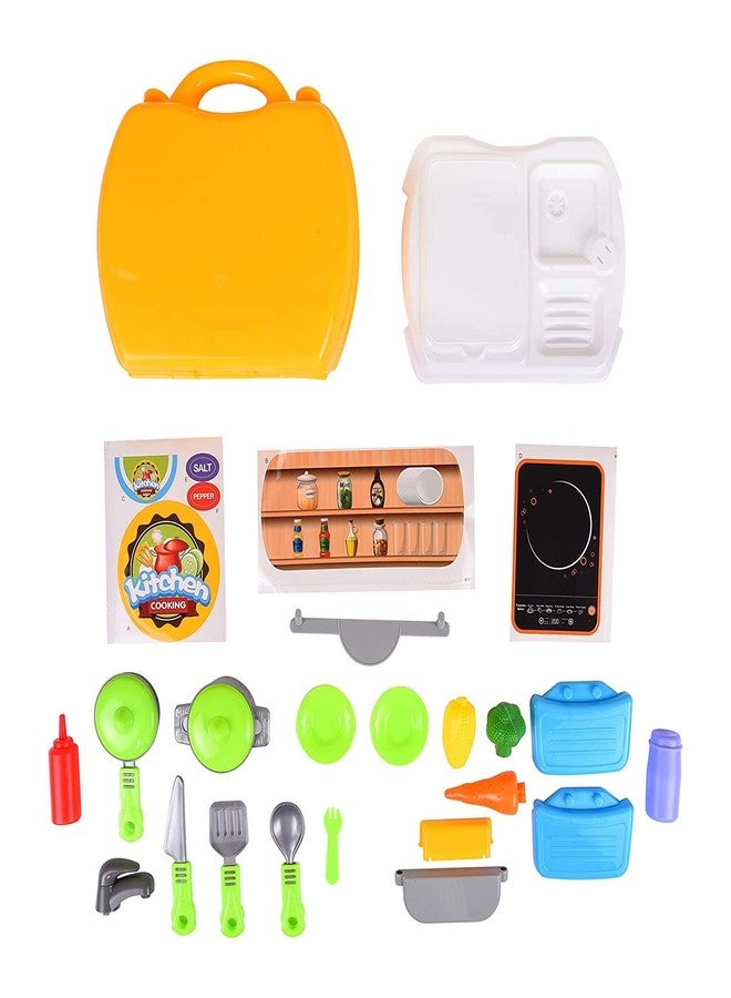 BlackZone Luxury Dream Kitchen Set Pretend Play Toys for Girls with Suitcase Carry Case (Yellow) (Dream Kitchen) - Image 4